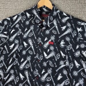 DIXXON The Darkest Black White Weapons Print Short Sleeve Button Shirt L D-Lite